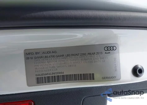2018 Audi A4 Premium Plus from USA, damaged, VIN WAUENAF42JN020064